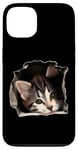 Coque pour iPhone 13 Adorable chaton regardant le tissu déchiré mur craquelé amoureux des chats