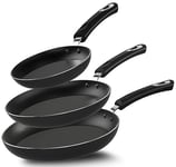 KICHLY Non Stick Frying Pan Set, 3 Pcs Induction Hob Pan Set, Professional Chefs Pan Sets Non Stick, Kitchen Cookware 20cm, 24cm, and 28cm (Grey, 1 Set of 3)