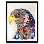 Bald Eagle Bird Folk Art Multicoloured Pattern Illustration Art Print Framed Poster Wall Decor 12x16 inch