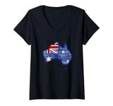 Womens Australia Down Under Wooden Australian Flag Map Gift V-Neck T-Shirt