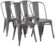 Amazon Basics Lot de 4 chaises de salle à manger en métal, Gris foncé, 51 x 43 x 85 cm