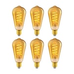 Amazon Basics E27 Vintage LED Bulb, Antique Style Retro Amber Glass, ST64, 4W (equivalent to 25 W), Pack of 6, 1800K Ultra Warm Light For Decoration