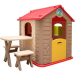 LittleTom Maison de Jeu de jardin en plastique Maisonnette pour Enfants incl 1 table 2 bancs Marron Beige - braun