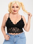 Plus-koon kukkainen pitsi kampasimpukkakoristelu Bralette Frenchy Wireless Alusvaatteet·musta·0XL