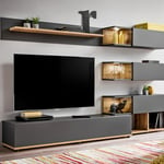 Meuble TV Design "Silk" 240cm Gris & Naturel