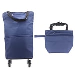 Collapsible Trolley Bags on Wheels, Oxford Cloth Foldable Shopping Bag with Wheels Shopping Cart for Home Supermarket (Indigo)