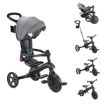 Globber Foldable Explorer Trike and Balance Bike 4 in 1 with Adjustable Canopy - Parental Steering Handle - Cup and Phone Holder - Safety Harness - 10 Months to 5 Years - 2 Year Warranty (Black)