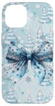 iPhone 14 Coquette Light Blue Bow Icy Snowflakes Christmas Tree Winter Case