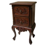 Solid Mahogany Hand Carved French Reproduction Two Drawer Bedside Table BS007