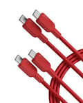 Anker USB C Cable, USB C to USB C Cable (6ft,2Pack,Red), (60W/3A) USB C Charger Cable Fast Charge for iPhone 15/15Pro/15Plus/15ProMax, Samsung Galaxy S23, iPad Pro 2021, iPad Air 4, MacBook Pro 2020