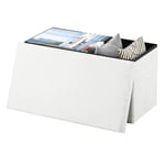 eSituro Banc de Rangement, Banquette à 2 Places Pliante, Tabouret Pouf Pliable, Coffre Pliant avec Couvercle Amovible, Boîte à Jouets, Repose-Pieds en Tissu Polaire, Blanc, 76x38x37cm