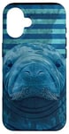 Coque pour iPhone 16 Save The Manatee Crystal River FL Bleu abstrait rayé