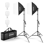 NEEWER Kit d'éclairage Softbox équivalent 700W avec Douille E27, 3 Ampoules LED 5700K 60x60cm Parapluie Softbox éclairage Continu pour Photographie de Portraits, Produit de Studio Photo et Vidéo