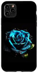 Coque pour iPhone 11 Pro Max Belle rose bleue vibrante avec gouttelettes d'eau