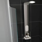 Colonne de douche thermostatique hydromassante avec tablette, pomme de tête et flexible, en aluminium anodisé gris, Valentin Isme