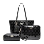 Miss Lulu Handbags for Women Tote Bag PU Leather Shoulder Bag 3Pcs Bag (Black)