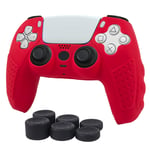 CHIN FAI for Sony PS5 Dualsense Controller Skin case, Anti-Slip Silicone Cover Protective Case for Sony Playstation 5 PS5 Controller Gamepad Game Accessories with 6 Thumb Grips-Red