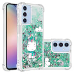 IMEIKONST Coque Compatible avec Samsung Galaxy A15 5G Étui, Sables Mouvants Liquides Brillants Mince Transparente Silicone Antichoc TPU Bumper Housse pour Samsung A15 5G. Bling Cyan Unicorn YB