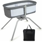 Goplus - Berceau Bébé à Bascule, Lit d'enfant Angle d'Inclinaison Réglable,Cadre en Métal, Portable avec Matelas&Sac de Transport,Gris