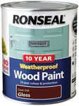 Ronseal 10 Year Weatherproof 2-in-1 Wood Paint Dark Oak Gloss 750ml