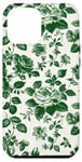 iPhone 15 Plus Chinoiserie Green Toile Pattern Roses Leaves Garden Case