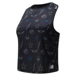 NEW BALANCE WOMEN'S PRINTED FAST FLIGHT CROP TOP TANK VEST BLACK GYM YOGA NEW L