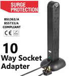 10 Gang Extension Tower Surge Protected Black 2m Lead UK Plug Top Price!