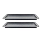 Salter COMBO-8261 Baking Tray Set of 2, Non-Stick Carbon Steel Oven Sheet, Easy Clean, Strong & Durable, Long Lasting, PFOA-Free, Megastone Collection, Black/Silver, 37 cm