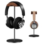 Micool Support pour casque, en aluminium et bois, accessoire de casque de jeu, support pour casque supra-auriculaire avec base lourde (noir)