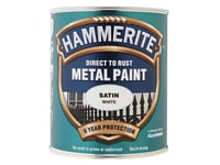 Hammerite Direct to Rust Satin Finish Metal Paint White 750ml HMMSATW750