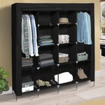 Idmarket - Grande armoire de rangement penderie pliable vêtements en tissu noir dressing double xxl