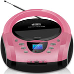 Boombox portable CD/CD-R USB Radio FM Entrée AUX-IN Prise casque Radio enfants Radio CD Chaîne stéréo Système compact Rose vif (Pretty Pink)