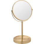 Miroir grossissant sur Pied Alata WENKO, Doubl miroir maquillage, Pivotant et orientable, Grossissement x3, Design Gold, Acier, 18,5x35x15 cm, Or Mat