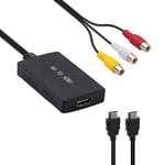 Tolesum Adaptateur RCA vers HDMI avec Câble HDMI, Sortie 720P/1080P Convertisseur AV vers HDMI pour N64, Wii, Wii U, PS2, PS3, TV - Noir