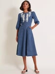 Monsoon Kaia Cornelli Zip Up Dress, Denim Blue