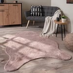 Tapis De Salon Tapis Poils Ras Monochrome Moderne Fausse Fourrure Forme Peau De Mouton Doux, Dimension:80x120 cm Forme de Fourrure, Couleur:Rose