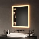 EMKE Miroir Lumineux de Salle de Bain 60x50 cm avec Interrupteur à Bouton, Anti-buée, Deux Couleurs claires Lumière Blanche Froide/Chaude