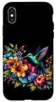 Coque pour iPhone X/XS Peinture colorée colibri pour femme Gris classique