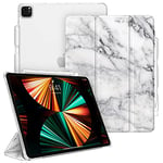 FINTIE Coque pour iPad Pro 12.9 Pouces 2022/2020 (6ème/5ème Génération) - [Rangement de Pencil] Etui Transparent Givré Housse Protection Aussi pour iPad Pro 12.9" 2020/2018, Marbre Blanc