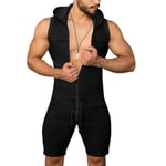 LQIQI Men Onesies Pajamas Jumpsuit Bodywear Jumpsuit Soft Bodysuit Men Body One Piece Undershirt Underwear Hooded Sexy Outside Zipper Up Jumpsuit Sleeveless + Shorts Onesies Pajamas