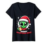 Womens Christmas Funny Alien Santa Beer Merry Martian-mas V-Neck T-Shirt