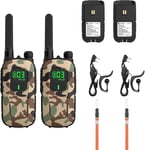 PR-T3 Talkie Walkie, Rechargeable Takie-Walkie Longue Portée, 16 Canaux avec VOX, Lampe Torche, Casque, Chargement USB pour Camping, randonnée, 2 Packs