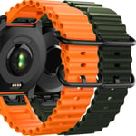 Pack 2x Bracelets Ocean Waves Pour Garmin Fenix 7 Pro Sapphire Solar Orange Et Vert