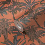 Michalsky Living Papier peint non tissé Motif palmier Change is Good Tropical Tale 10,05 m x 0,53 m Orange Noir Marron 379834