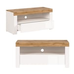 TV Cabinet Media Drawer Open Unit Small White Gloss / Oak Effect 106cm Holten