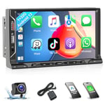 Podofo Android 13 Autoradio 2 Din avec Apple Carplay Android Auto sans Fil, 7 Pouces Autoradio Bluetooth à Écran Tactile avec GPS WiFi Bluetooth FM/RDS Radio+AHD Caméra de Recul