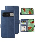 Foluu Wallet Case for Google Pixel 9/Pixel 9 Pro, Cover Case Card Holster Canvas Flip/Folio Soft TPU Bumper with Kickstand Ultra Slim Strong Magnetic Closure for Pixel 9/Pixel 9 Pro 2024 (Blue)