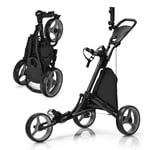 3 Wheel Golf Push Cart Quick Folding Golf Walking Golf Bag Holder w/Storage Bag