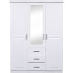 Armoire en  pin massif  3 tiroirs 3 portes +  miroir L140cm  GERALD blanc Taille unique