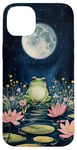 Coque pour iPhone 14 Plus Cottagecore Grenouille Mignon Vintage Midnight Moon Esthétique